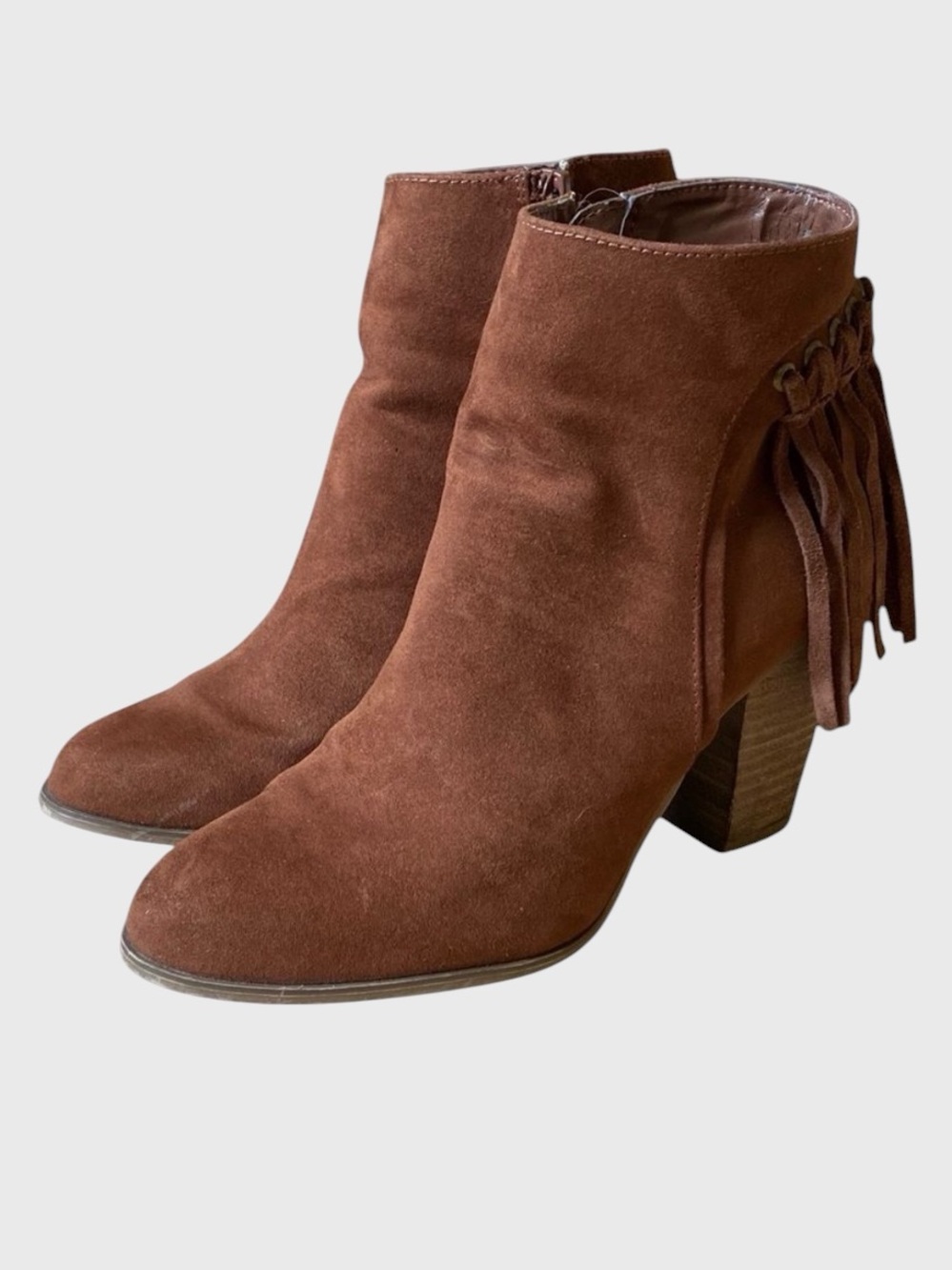 Carlos Santana Twilight Brown Suede Leather Boots Women's Size 6.5 Fringe Heel